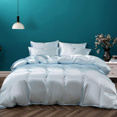 P Pothuiny 3 Set 1 2 Pieces Satin Duvet Cover Twin/Twin XL Size, Luxury Silky Like Baby Blue Duvet Cover Bedding