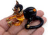 Tiny 2¼" Black Brown Crouching Play Ball Cat Figurine - Miniature Hand Blown Painted Glass
