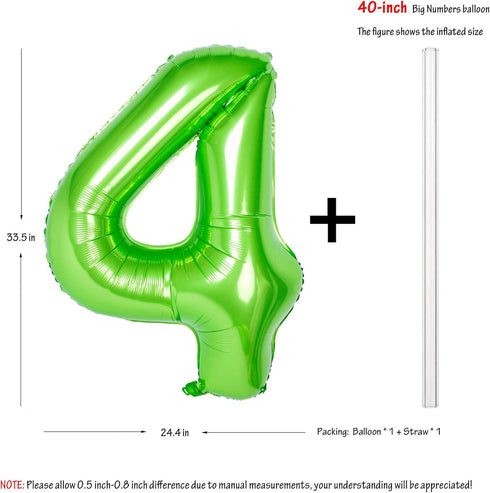 40 Inch Large Green Digital Balloon Number 4 - Helium Foil Polyester Film Jungle Themed Party Decoration