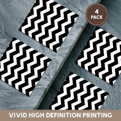 3dRose cst_179670_3 Set of 4 Ceramic Tile Coasters - Black and White Chevron Zig Zag Pattern