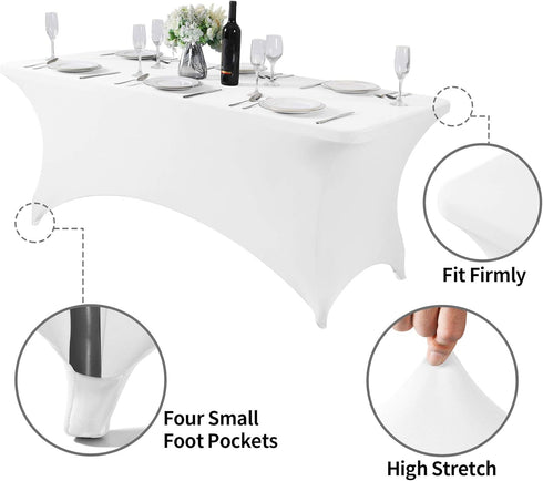 Spandex Table Cover for 6Ft, 4Ft, or 8ft Table, Universal Fitted Stretch Tablecloth for Party and Events, White