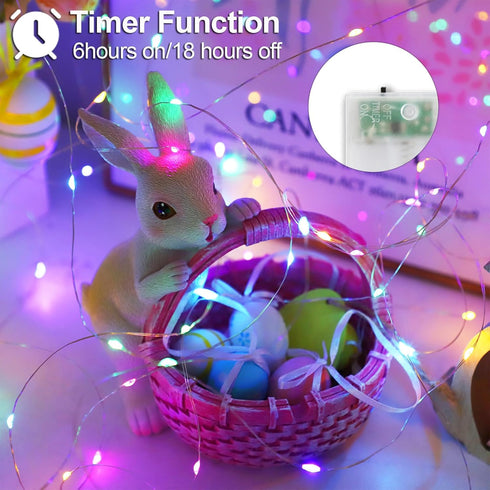 YAOZHOU 2 Pack 33FT 100 Easter Decorations Pastel Fairy String Lights Indoor, Battery Operated Powered with Timer