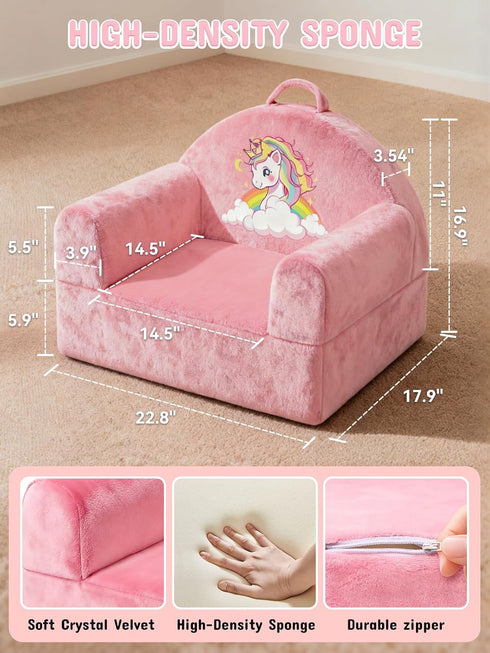 Cozy Kids Sofa Chair with Removable Washable Cover & Magic-Tape Backrest Toddler Chair, Crystal Velvet Furniture