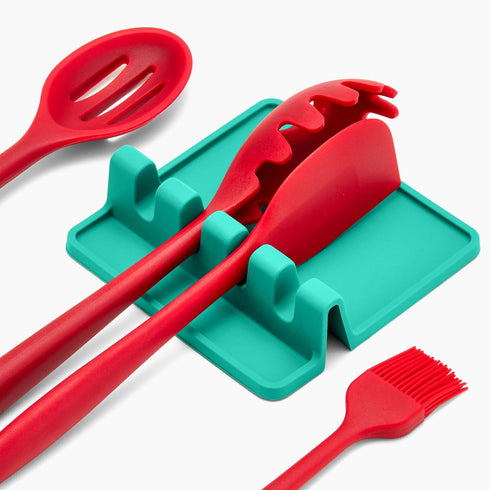 Aqua Green Silicone Spoon Rest for Stove Top, Heat-Resistant Utensil Rest & Spoon Holder (Two Pack)