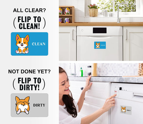 Cute Cartoon Animal Clean Dirty Dishwasher Magnet, Double Sided Kitchen Reversible Sign, Apartment Accessories Magnet