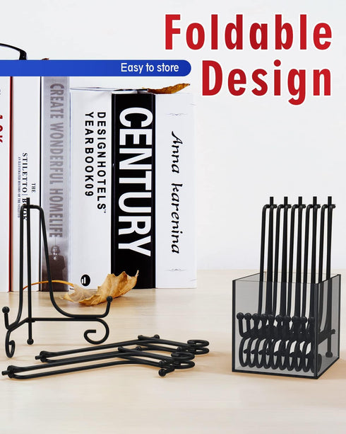 Iron Display Stand 10 Packs, 6 Inches Photo Stand for Display, Black Foldable Easel for Artwork