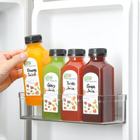 24 PACK, 12 OZ 24 2 Reusable Plastic Juice Bottles with Caps, Plus Labels & Silicone Funnels - Clear Juicing Bottles