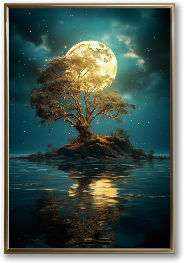 Gothic Landscape Wall Art, Vintage Sky Painting, Dark Academia Canvas Print, Abstract Landscape Pictures 16x24inch No