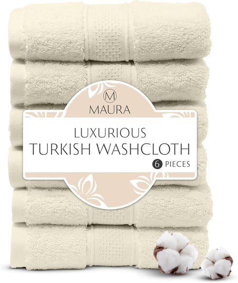 MAURA 6-Pack Premium Turkish Washcloth Set - Ultimate Luxury with Soft, Thick,