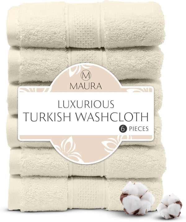 MAURA 6-Pack Premium Turkish Washcloth Set - Ultimate Luxury with Soft, Thick,