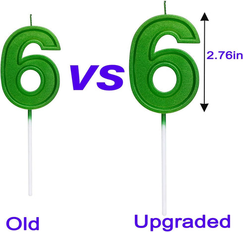 Green Number 6 2.76 Inches Large Number Candles Birthday Cake Topper Decoration for Anniversary Celebration Party