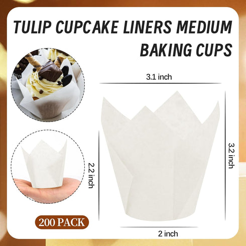 200PCS Tulip Cupcake Liners, Parchment Baking Cups for Birthday Parties, Weddings, Baby Showers, Standard Size