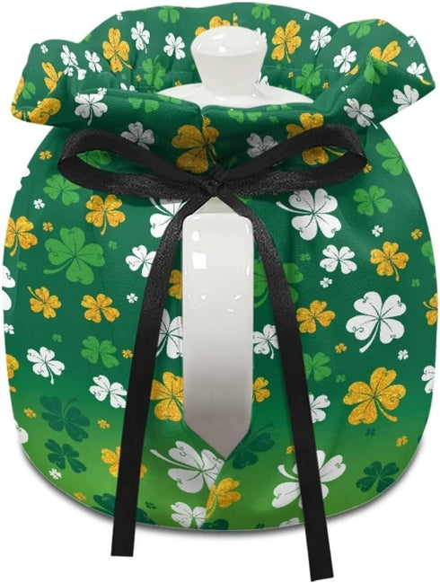 Lucky Leaf Print Tea Cozy for Teapots, St. Patrick's Day Insulated Dust Cover for Home Kitchen Decoration
