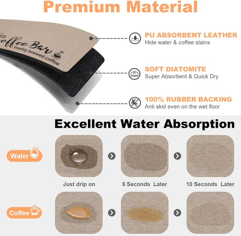 Dish Drying Mat, 16"x24" Absorbent Coffee Bar Mat for Countertops, Coffee Cup Pattern for Kitchen Counter Coffee Maker