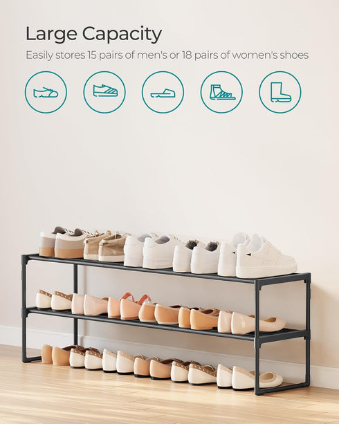 2-Tier 15-18 11.8 46.1 14.6 Inches, ULSA032B01 SONGMICS Shoe Rack, Shoe Organizer, Metal Storage Shelf, Upright