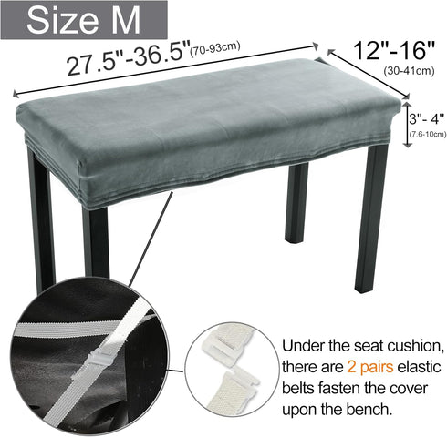 2-Person (27.5"- 36.5") (12"- 16") SINOSSO Soft Velvet Piano Bench Cover, L x W Rectangle Stretch Washable Stool