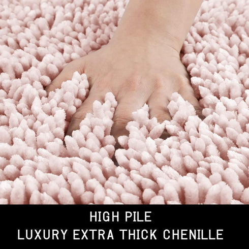 Yimobra U Shaped Toilet Rugs, Luxury Chenille Extra Thick Non-Slip Contour Mat for Bathroom Floor (Pink)