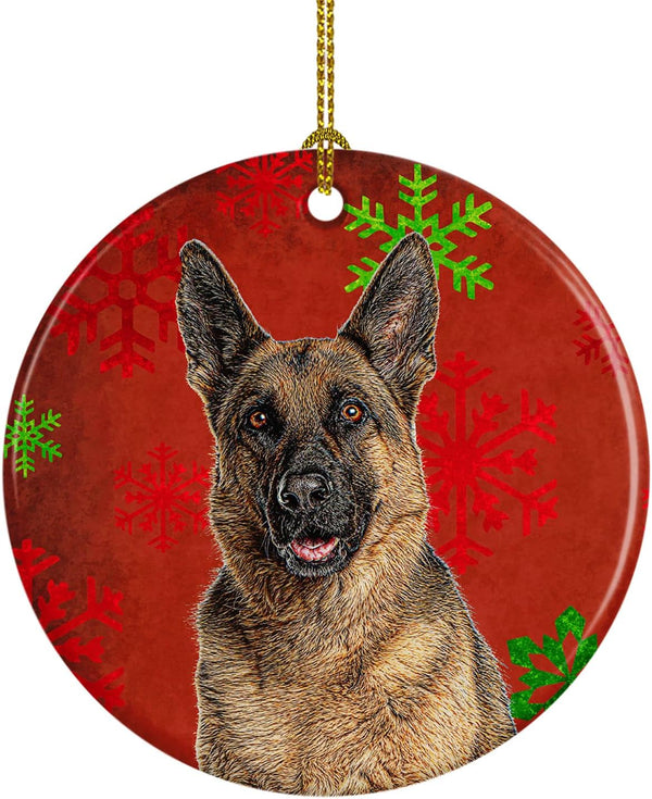 Caroline's Treasures Red Snowflakes Holiday Christmas German Shepherd Ceramic Ornament