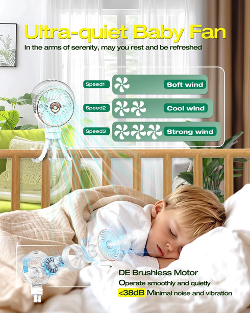100ml Ausic Misting Baby Stroller Fan, Portable Misting Fan for Outdoors - Detachable Tripod, Safe Clip On Fans