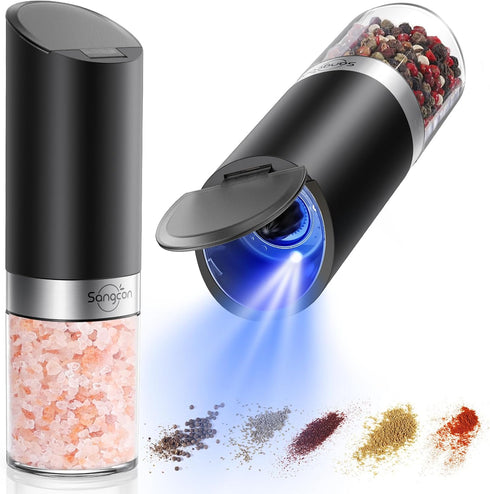 Sangcon Gravity Electric Salt and Pepper Grinder Set with Dust Cover, Battery