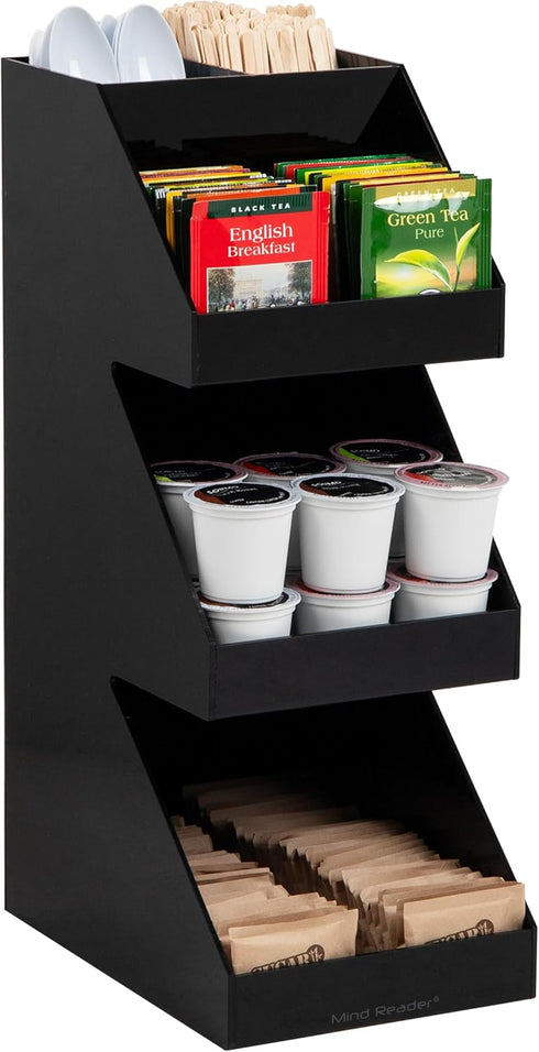 Mind Reader Coffee Tea Utensil and Condiment Station, Countertop Organizer, Black, 6"L x 9"W x 16"H