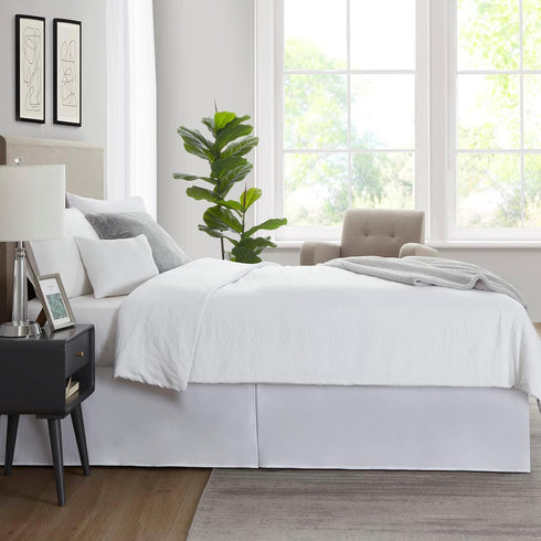 Nestl White Bed Skirt Queen Size - 14 Inch Drop Brushed Microfiber, Hotel Quality Pleated & Fade Resistant