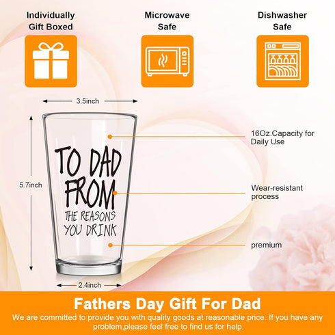 Funny 16 OZ Beer Glass for Dad: Perfect Father's Day gift from daughter, son, wife, or grandpa. Ideal for birthdays &