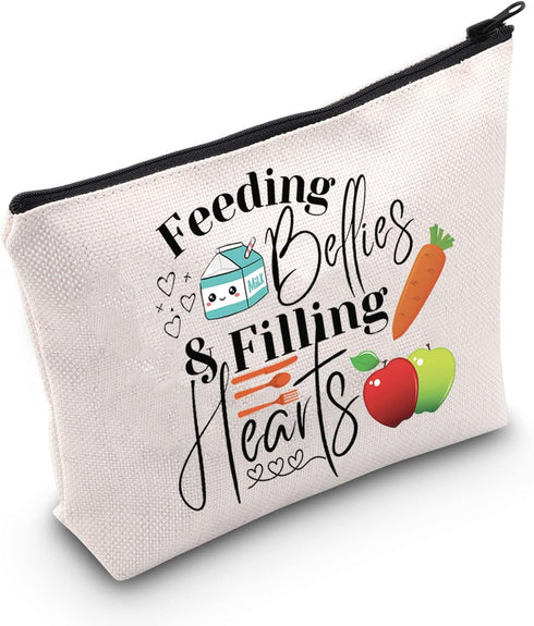 POFULL Gift for Cafeteria Worker - Feeding Bellies Filling Hearts Cosmetic Bag, Lunch Lady Gift (Feeding Bellies bag)