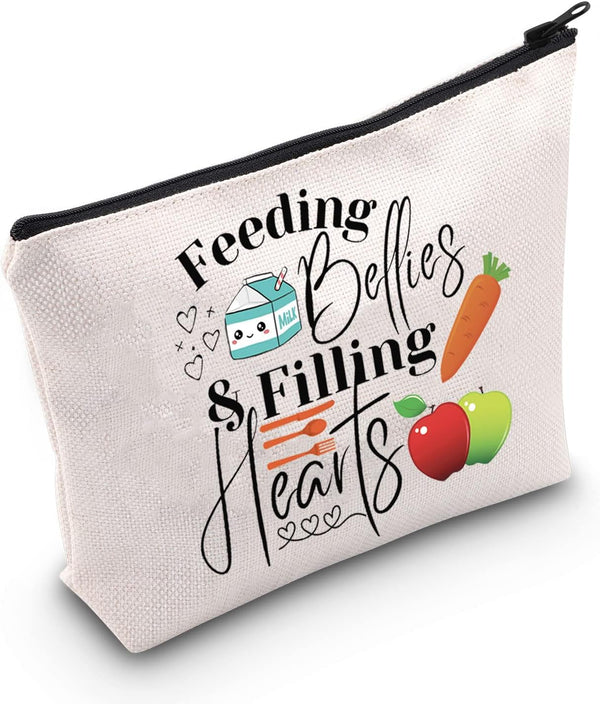 POFULL Gift for Cafeteria Worker - Feeding Bellies Filling Hearts Cosmetic Bag, Lunch Lady Gift (Feeding Bellies bag)