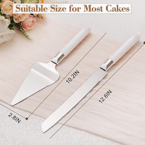 Cake Cutting Set for Wedding, Vintage Wood Knife and Server Set, 2-Piece Pie Cutter, White Dessert Utensils