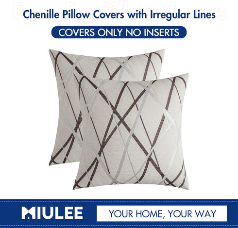 MIULEE Pack of 2 Decorative Throw Pillow Covers, Cute Woven Textured Chenille, 18 x 18 Inch, Beige
