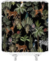 AMFD Jungle Animals Shower Curtain, Cheetah Zebra Monkey Antelope, Green Tropical Forest Bathroom Decor Set