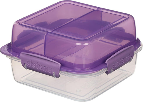 Sistema 1.24L Lunch Stack Square to Go, Assorted Colours, Polypropylene, 1.24 Litre