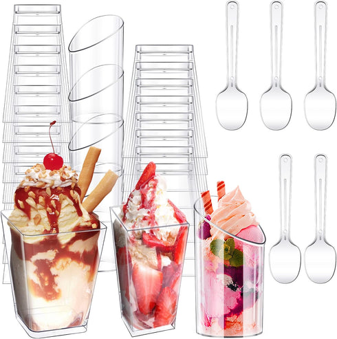 Funtery 300 Pack 3oz 5oz Mini Dessert Cups with Spoons - Reusable