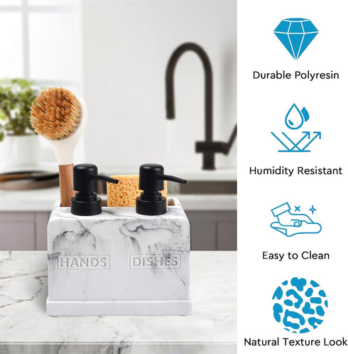 Set,with 4-in-1 Set Kitchen Soap Dispenser Liquid Hand and Dish Soap,Sponge Holder and Brush Holder Dual Soap Dispenser