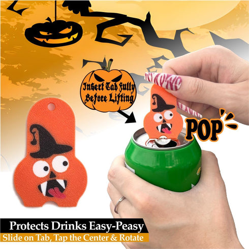 1Pc Pumpkin2 Soda Can Opener and Cover,Easy Soda Tab Opener with Stylish Drink Protectors for Long Nails,Reusable