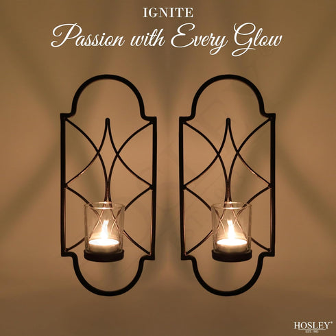 Set 2 12 Hosley of Iron Tealight Wall Sconces Decorative Candle Holders for Home Decor, Living Room Bedroom Hallway