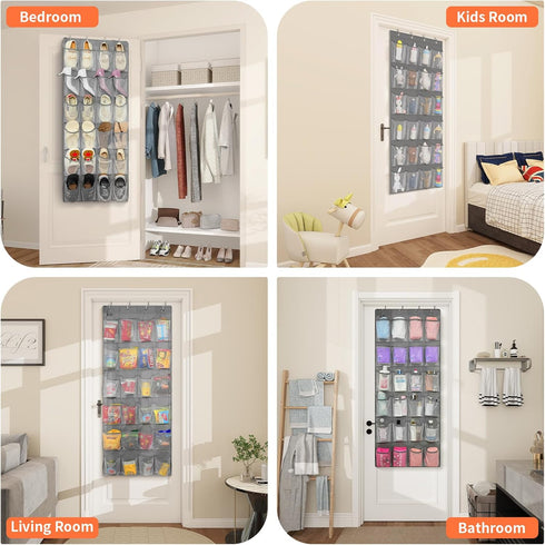 FENTEC 2 Pack Over the Door Shoe Organizer | Hanging Shoe Storage with 24 Pockets, Space Saving Gray Mesh