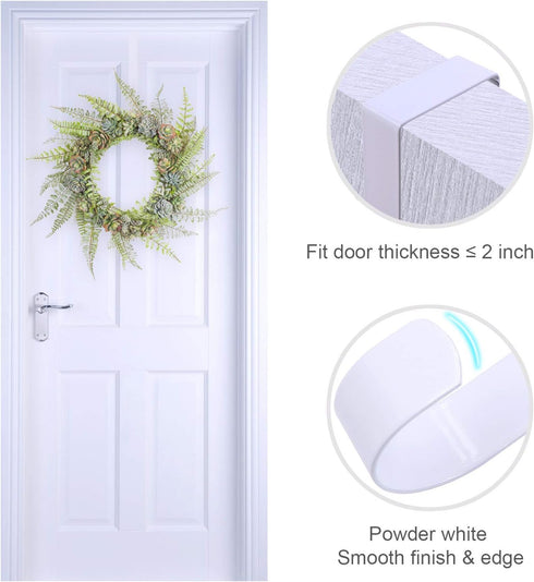 2 Pack Solid Wreath Hanger, Over The Door Metal Hook Holders for Front Door Window (White, 12 inch)