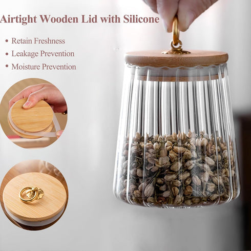22 OZ 650ml Viovian Glass Storage Jar with Lid and Spoon FL Clear Candy Glass Canister Cute Decorative Jars for Food