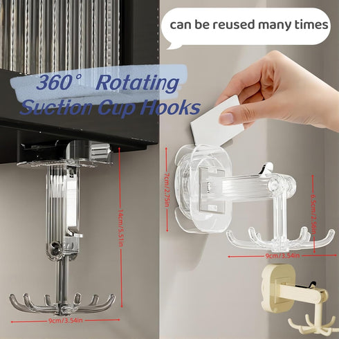 Hanging Utensil Holder Hooks, Kitchen Utensil Hanger Wall Mount with 360° Rotating Hook, 2 Pack Transparent