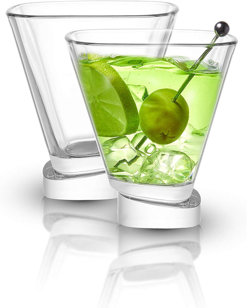 JoyJolt Aqua Vitae Martini Glass Set of 2, Crystal Glassware, Stemless Cocktail Glasses