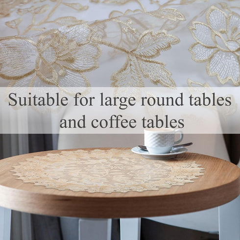 24 Inch Retro Round Lace Tablecloth Embroidered Table Cover Decorative Dining Doily for Wedding & Cafe, Brown