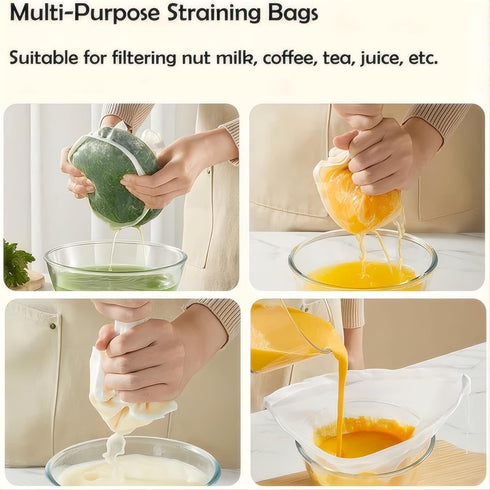 RQAMRCU 5PCS Cheese Cloth Bags for Straining, Bowl-shaped reusable nylon cheese cloth filter bag, fine mesh
