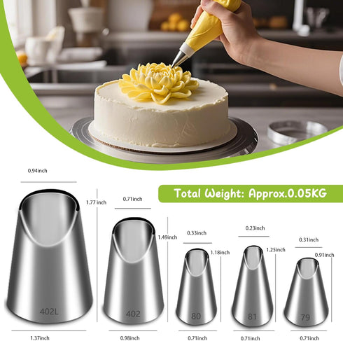Suuker Rose Flower Piping Tips Set | Stainless Steel Chrysanthemum Nozzles for Decorating Cake Pastry Tool (5 Pieces)