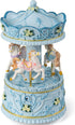 Elegant Blue Carousel Music Box,Handcrafted Rotating Horses & Floral Details Musical Figurine
