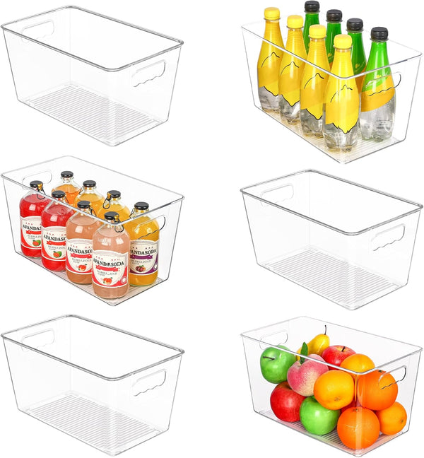 Vtopmart 6 PCS Clear Plastic Storage Bins - Pantry Organizer Containers with Handle for Home Organization