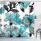 Emvency Aqua Shower Curtain - Blue Flower Floral Teal Pattern with Roses, Waterproof Polyester Fabric 72 x 72 inches