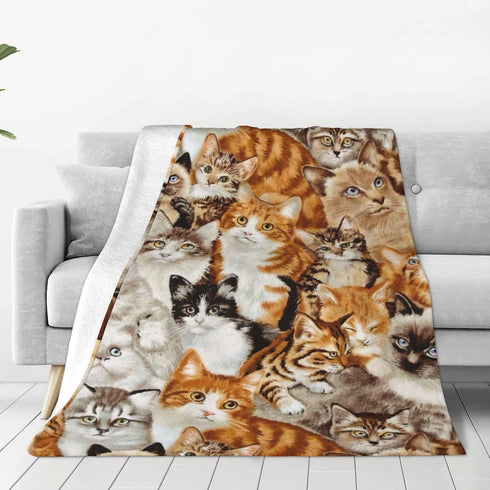 BLUBLU Cute Cat Design Flannel Fleece Throw Blanket, Lightweight Cozy Plush for Bedroom, 50"x40"