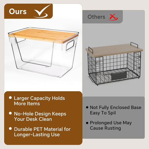 2 Set Criusia Pantry Organizers and Storage with Bamboo Lids, Stackable Clear Bins for Onion, Potato, Fruit